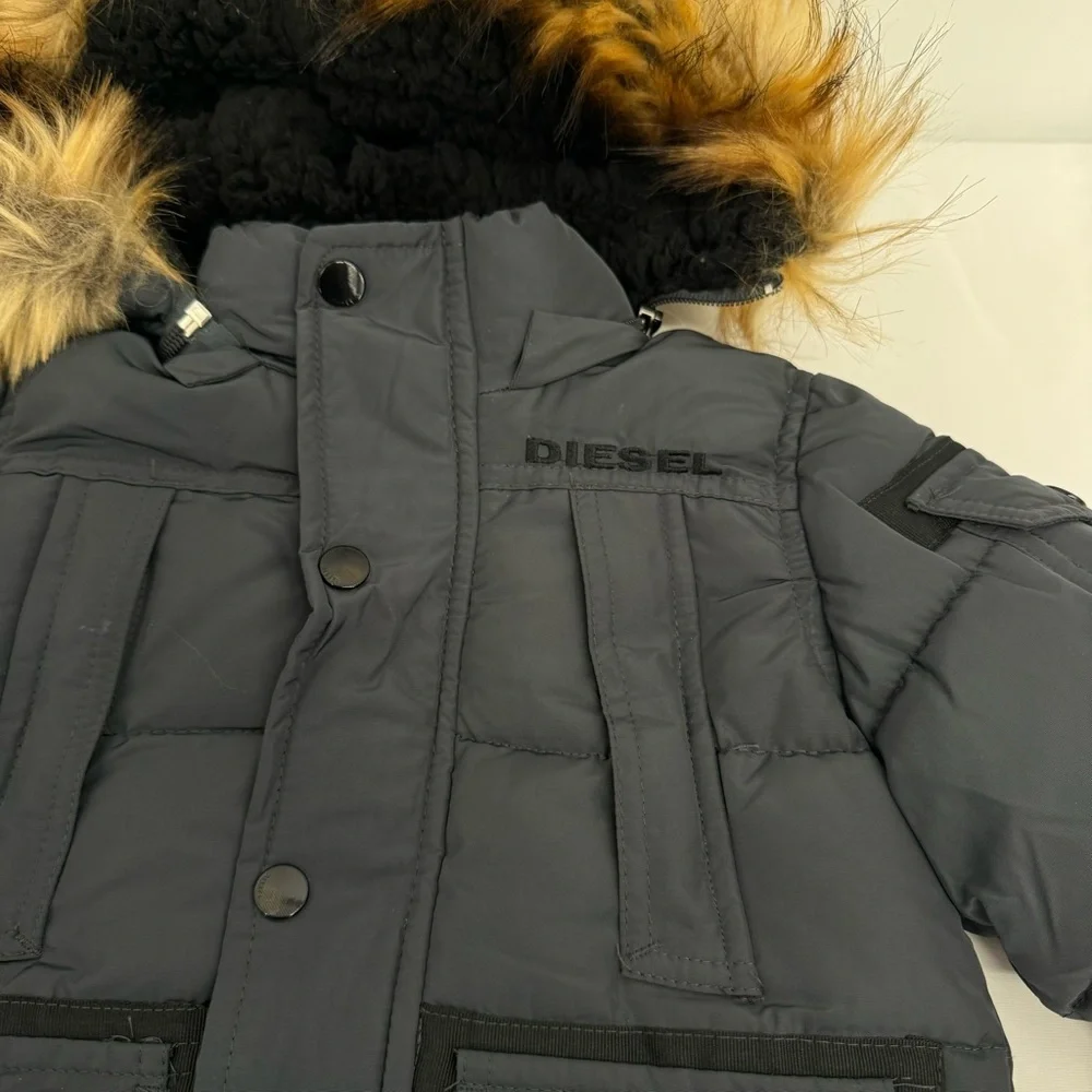 NWT Diesel Boys Charcoal Parka Bubble Removable Hooded Jacket size 2T